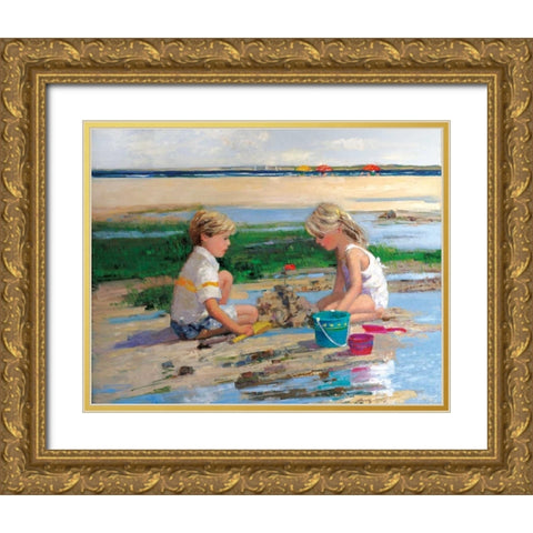 Building Sand Castles Gold Ornate Wood Framed Art Print with Double Matting by Swatland, Sally