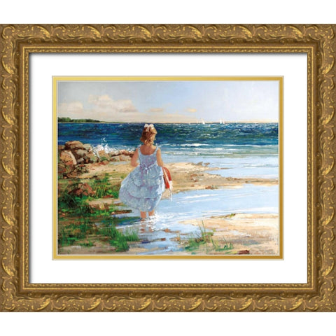 Summer Regatta Gold Ornate Wood Framed Art Print with Double Matting by Swatland, Sally