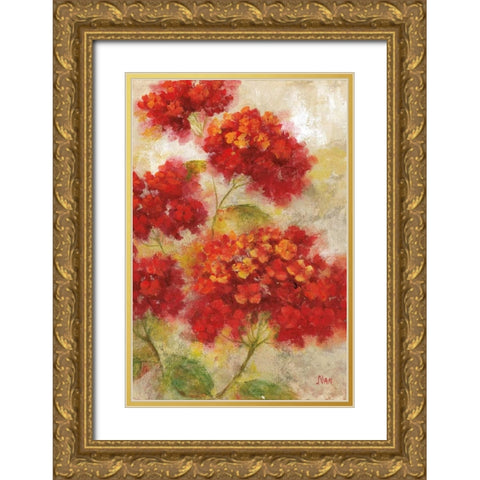 Red Floral I Gold Ornate Wood Framed Art Print with Double Matting by Nan