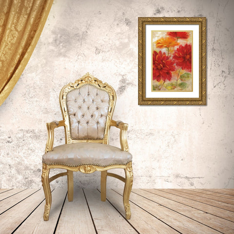 Red Floral II Gold Ornate Wood Framed Art Print with Double Matting by Nan