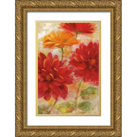 Red Floral II Gold Ornate Wood Framed Art Print with Double Matting by Nan
