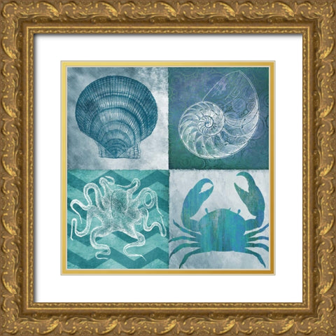 Nautical Quad I Gold Ornate Wood Framed Art Print with Double Matting by Knutsen, Conrad