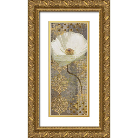 White Poppy Shimmer II Gold Ornate Wood Framed Art Print with Double Matting by Nan