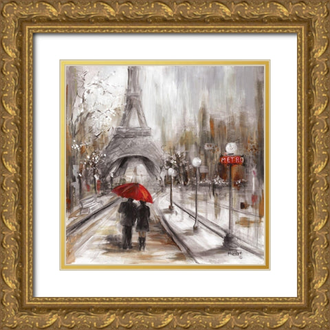 Rainy Paris Gold Ornate Wood Framed Art Print with Double Matting by Dunlap, Marilyn