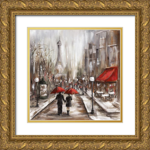Rainy Afternoon Cafe Gold Ornate Wood Framed Art Print with Double Matting by Dunlap, Marilyn