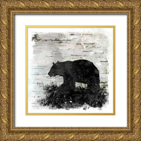 Birchbark Bear Gold Ornate Wood Framed Art Print with Double Matting by Robinson, Carol