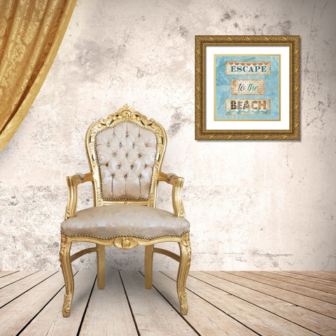 Escape to the Beach Gold Ornate Wood Framed Art Print with Double Matting by Nan
