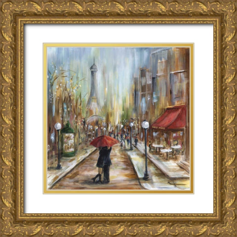 Kiss Me in Paris Gold Ornate Wood Framed Art Print with Double Matting by Dunlap, Marilyn