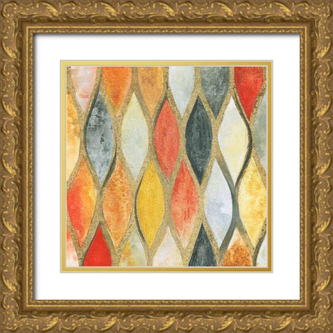 Teardrop Mosaic Gold Ornate Wood Framed Art Print with Double Matting by Tava Studios