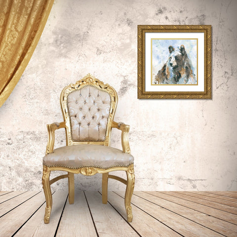 Black Bear On Blue Gold Ornate Wood Framed Art Print with Double Matting by Robinson, Carol