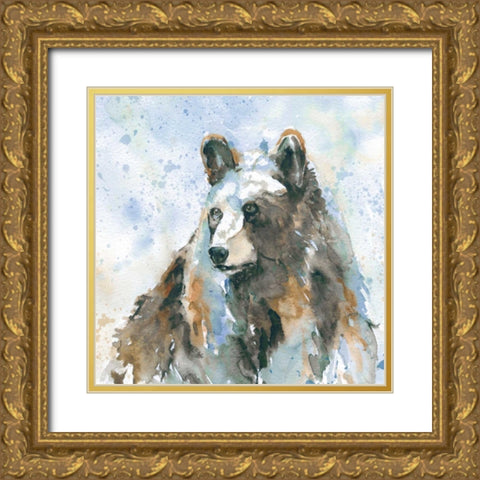 Black Bear On Blue Gold Ornate Wood Framed Art Print with Double Matting by Robinson, Carol