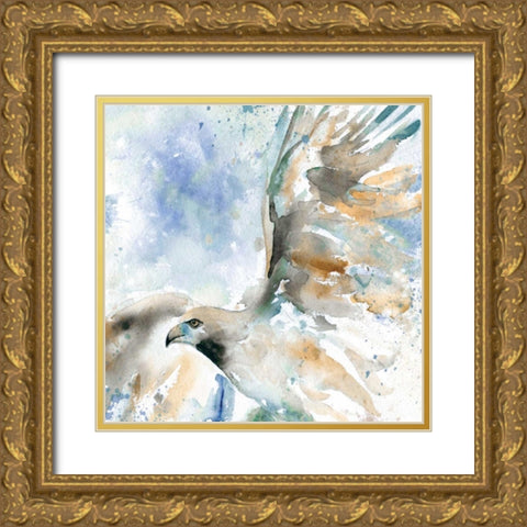 Hawk On Blue Gold Ornate Wood Framed Art Print with Double Matting by Robinson, Carol
