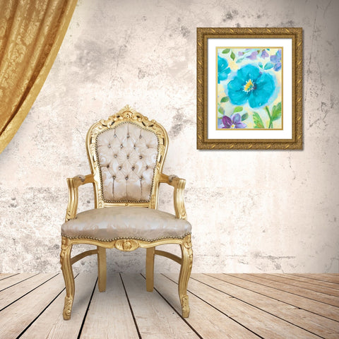 Bright Poppy Blue II Gold Ornate Wood Framed Art Print with Double Matting by Nan