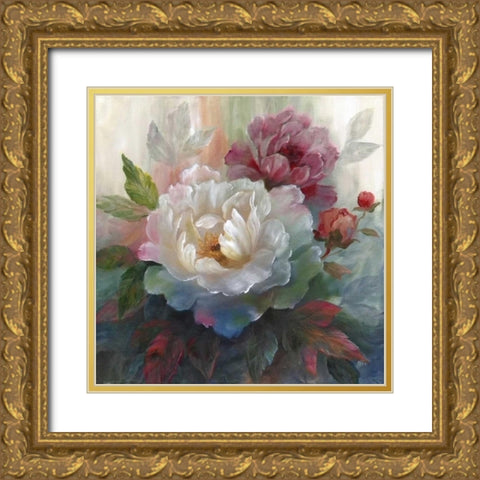 White Roses I Gold Ornate Wood Framed Art Print with Double Matting by Nan