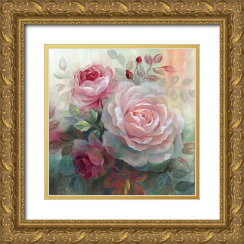 White Roses II Gold Ornate Wood Framed Art Print with Double Matting by Nan