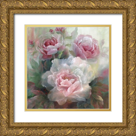 White Roses III Gold Ornate Wood Framed Art Print with Double Matting by Nan