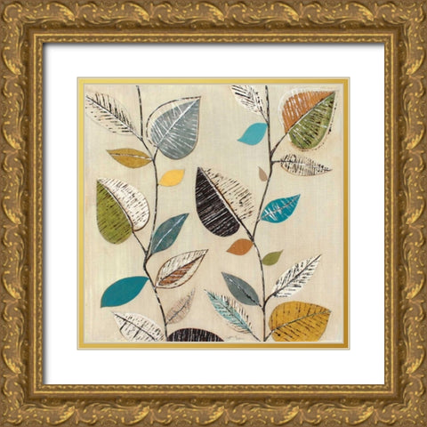Dancing Leaves II Gold Ornate Wood Framed Art Print with Double Matting by Tava Studios