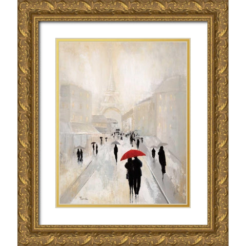 Misty in Paris Gold Ornate Wood Framed Art Print with Double Matting by Tava Studios