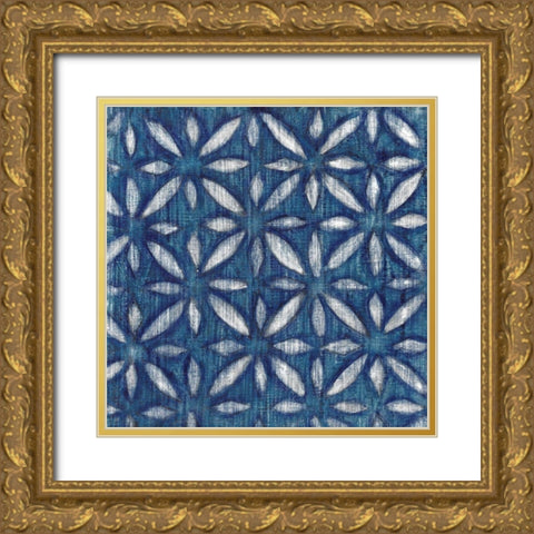 Shibori Blue II Gold Ornate Wood Framed Art Print with Double Matting by Tava Studios