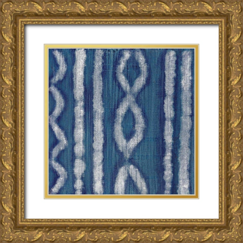 Shibori Blue III Gold Ornate Wood Framed Art Print with Double Matting by Tava Studios