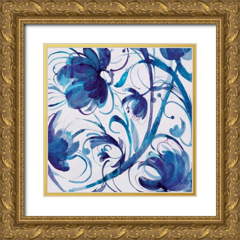 Indigo Swirl III Gold Ornate Wood Framed Art Print with Double Matting by Troise Heidel, Theresa