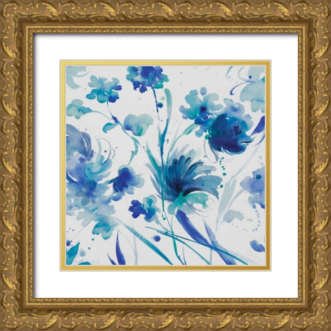 Whimsical Blues I Gold Ornate Wood Framed Art Print with Double Matting by Troise Heidel, Theresa