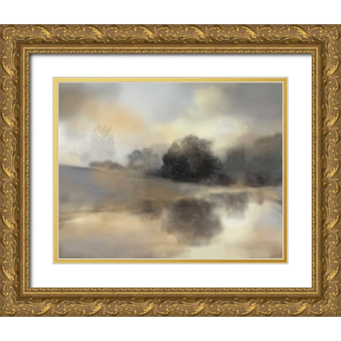 Misty Pond Gold Ornate Wood Framed Art Print with Double Matting by Nan