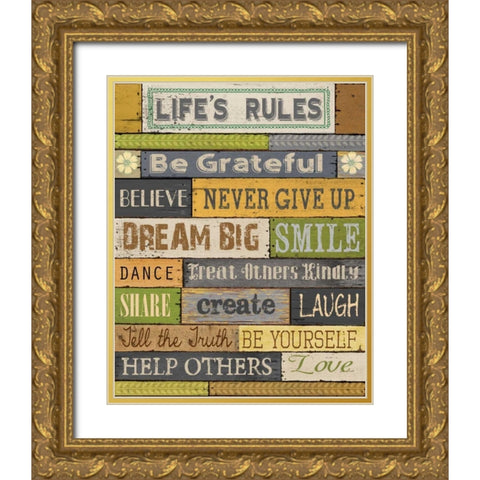 Lifes Rules Gold Ornate Wood Framed Art Print with Double Matting by Knutsen, Conrad