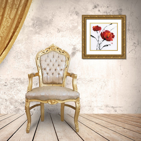 Red Poppy Splash I Gold Ornate Wood Framed Art Print with Double Matting by Nan