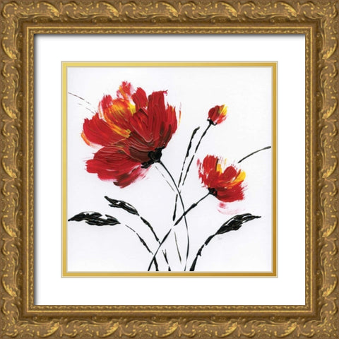 Red Poppy Splash II Gold Ornate Wood Framed Art Print with Double Matting by Nan