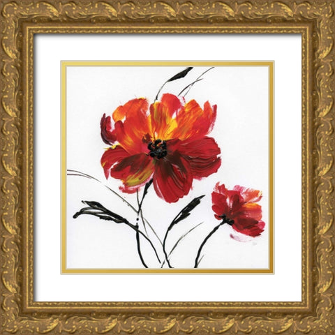 Red Poppy Splash III Gold Ornate Wood Framed Art Print with Double Matting by Nan