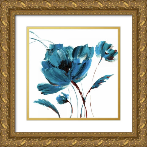 Blue Poppy Splash III Gold Ornate Wood Framed Art Print with Double Matting by Nan