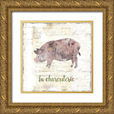 Golden Cuisine Pig Gold Ornate Wood Framed Art Print with Double Matting by Robinson, Carol