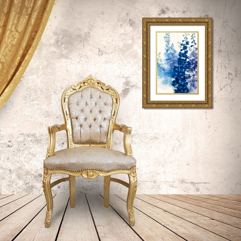 Delphinium II Gold Ornate Wood Framed Art Print with Double Matting by Daniels, Rogier