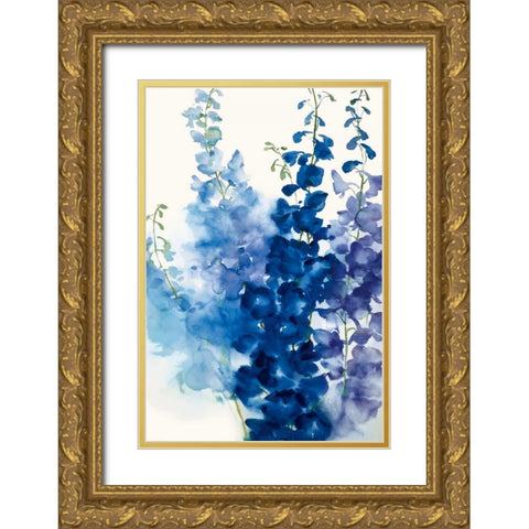 Delphinium II Gold Ornate Wood Framed Art Print with Double Matting by Daniels, Rogier