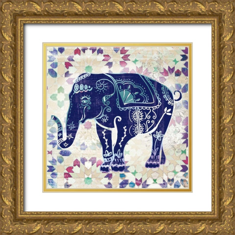 Painted Elephant II Gold Ornate Wood Framed Art Print with Double Matting by Craven, Katrina