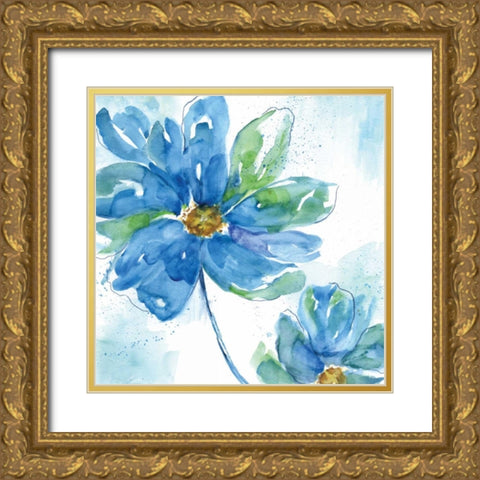 Rendered In Blue I Gold Ornate Wood Framed Art Print with Double Matting by Nan