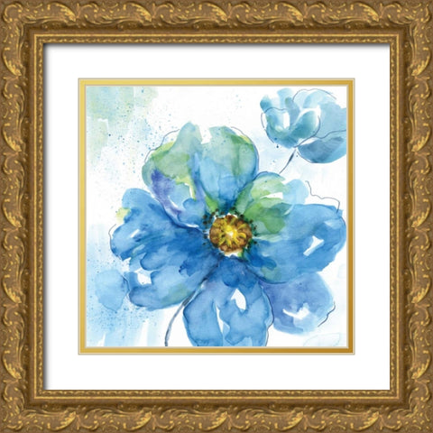Rendered In Blue II Gold Ornate Wood Framed Art Print with Double Matting by Nan