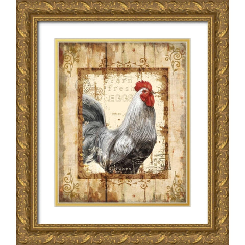 Farm Fresh Rooster Gold Ornate Wood Framed Art Print with Double Matting by Knutsen, Conrad