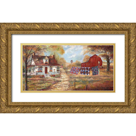Afternoon Quilting Gold Ornate Wood Framed Art Print with Double Matting by Manning, Ruane