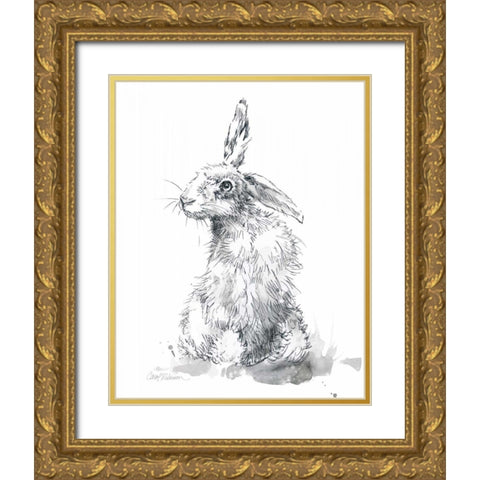 Garden Hare II Gold Ornate Wood Framed Art Print with Double Matting by Robinson, Carol