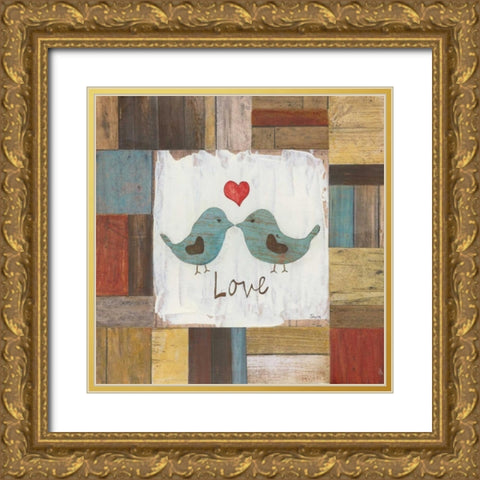 Love Birds Gold Ornate Wood Framed Art Print with Double Matting by Tava Studios