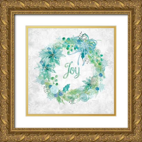 Joy Wreath Gold Ornate Wood Framed Art Print with Double Matting by Robinson, Carol