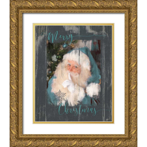 Teal Santa Gold Ornate Wood Framed Art Print with Double Matting by Robinson, Carol