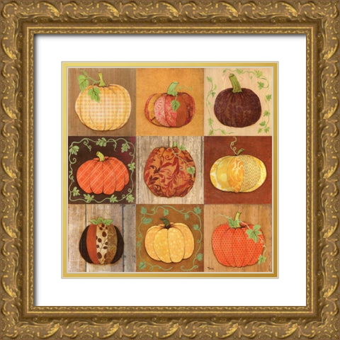9 Patch Pumpkins Gold Ornate Wood Framed Art Print with Double Matting by Tava, Janet