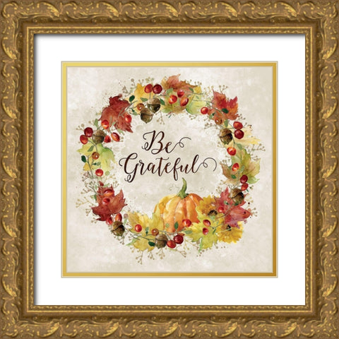 Harvest Wreath Gold Ornate Wood Framed Art Print with Double Matting by Robinson, Carol