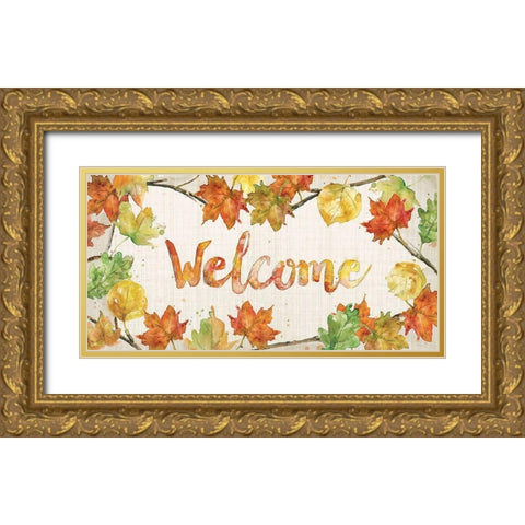 Fall Welcome Gold Ornate Wood Framed Art Print with Double Matting by Robinson, Carol