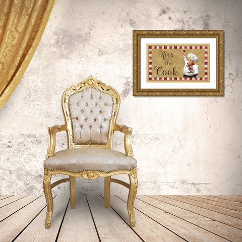 Kiss The Cook Gold Ornate Wood Framed Art Print with Double Matting by Knutsen, Conrad