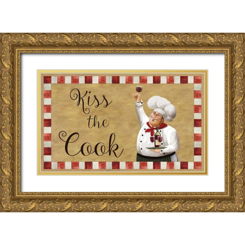 Kiss The Cook Gold Ornate Wood Framed Art Print with Double Matting by Knutsen, Conrad