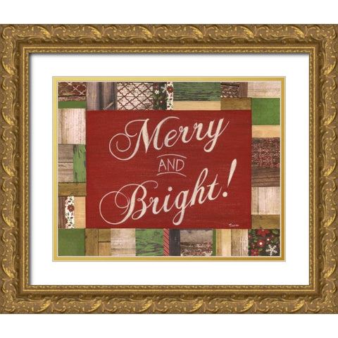 Merry and Bright Gold Ornate Wood Framed Art Print with Double Matting by Tava Studios